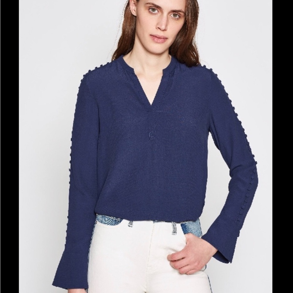Joie Abe Button-Embellished Crepe Midnight Blue Blouse Size Medium